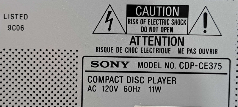 Sony CDP-CE375 Compact Disc 5 Disc CD Player Changer Carousel