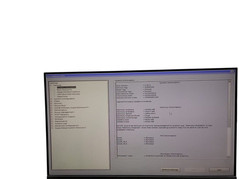 Dell OptiPlex 3070 SFF i5  - 9500 @ 3.00GHz 16GB DDR4 Ram Qθ