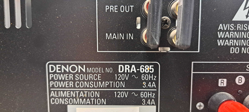 Denon DRA-685 Stereo AV Receiver Audio Video Amplifier AM/FM Tuner