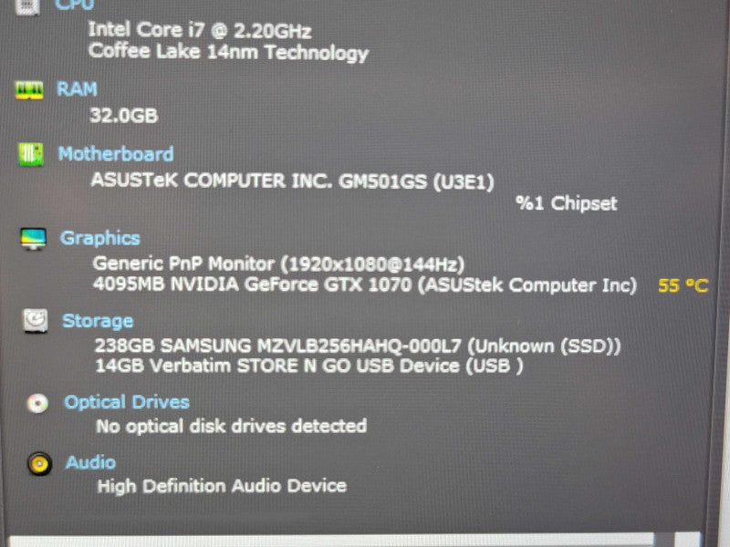 ASUS ROG Zephyrus M GM501 i7-8750H 32GB DDR4 GTX 1070 256GB SSD READ  β Lap200