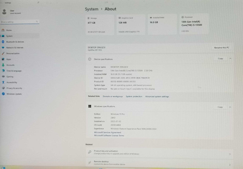 Dell OptiPlex 7010 SFF, 13th Gen Intel i5-13500 CPU, 16GB RAM - 512 GB NVMe