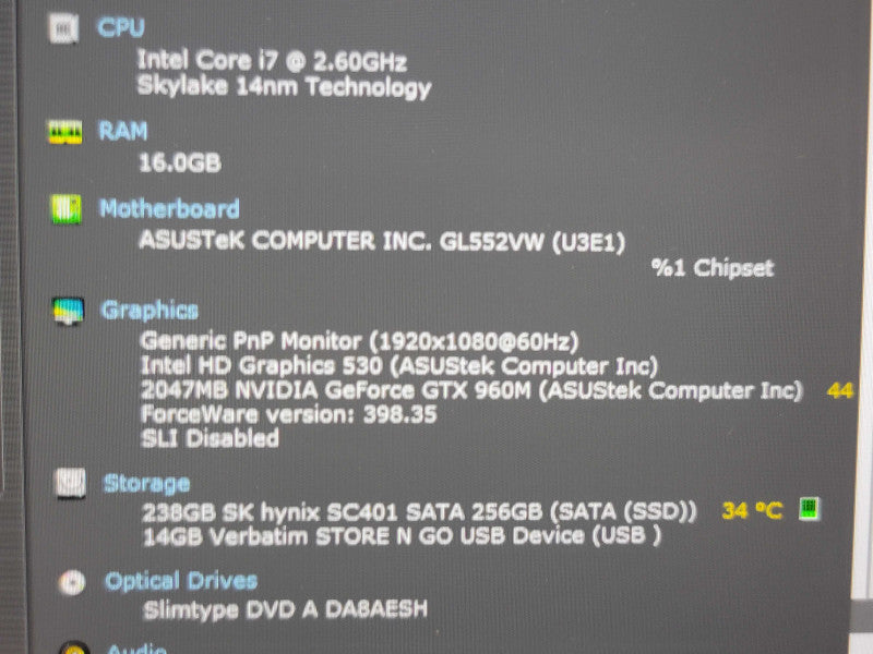 ASUS ROG 552V i7-6700HQ 16GB DDR4 GTX 960M 256GB SSD read β Lap200