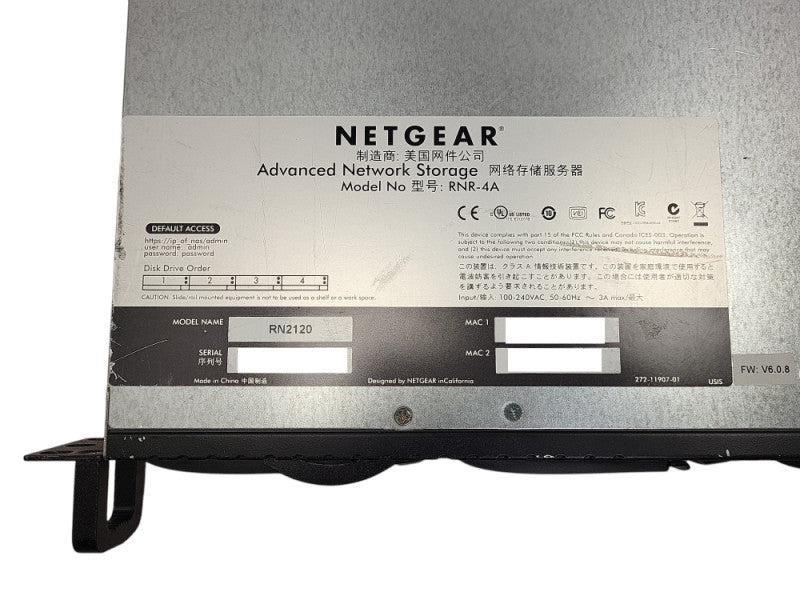 NETGEAR ReadyNAS RNR-4A RN2120v2 4 Bay 1U NAS with 4x 4TB HDDs $