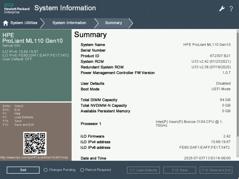 HPE ProLiant ML110 Gen10 8x3.5", Xeon Bronze 3104, 64GB DDR4, E208i-p SR