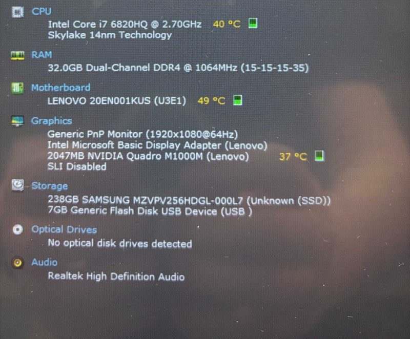 Lenovo ThinkPad P50 TOUCH i7-6820H QUADRO M1000M 2GB GPU 32GB RAM 256GB SSD  Lap200