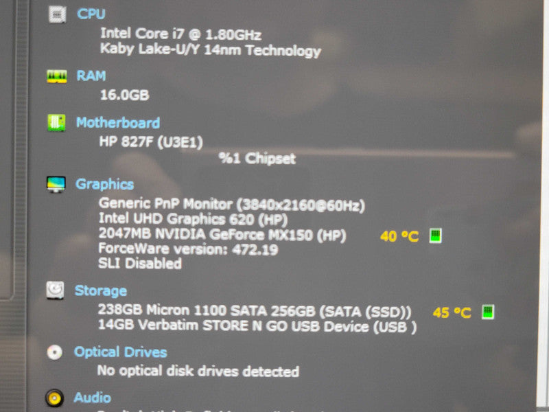 HP Spectre x360 i7-8550U 16GB DDR4 MX150 256GB SSD READ β Lap200