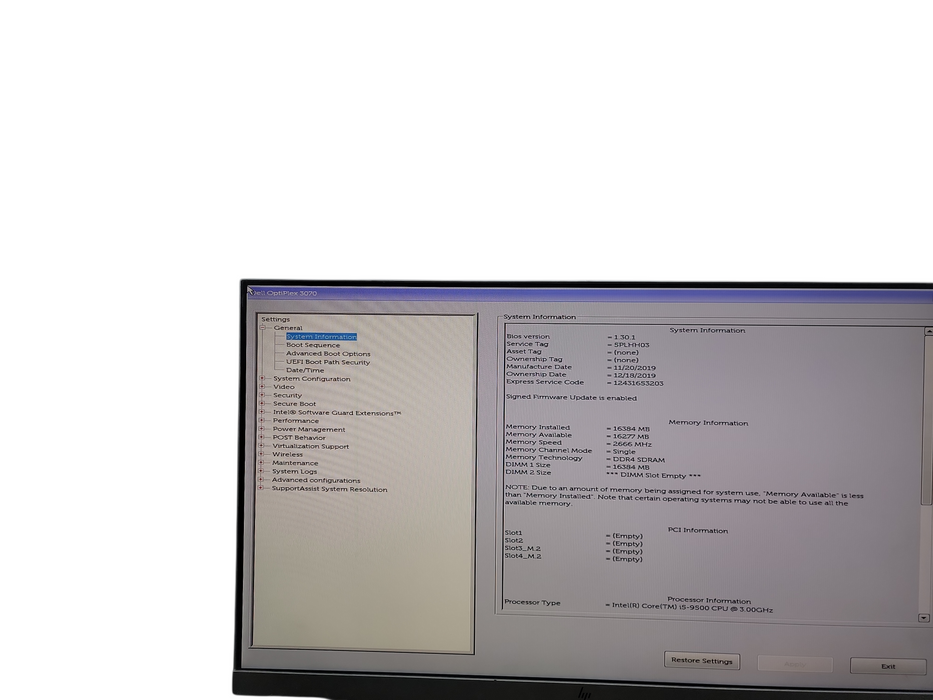 Dell OptiPlex 3070 SFF  i5 - 9500 @ 3.00GHz 16GB DDR4 Ram   Qθ