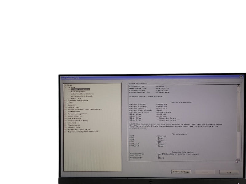 Dell OptiPlex 7070 MT i7 - 9700 @ 3.00GHz 16GB DDR4 Ram θ