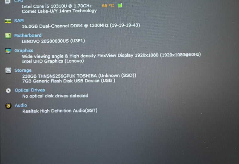 Lenovo ThinkPad T14 Gen 1 Core i5-10310U@1.7GHz 16GB RAM 256 GB SSD READ  Lap200