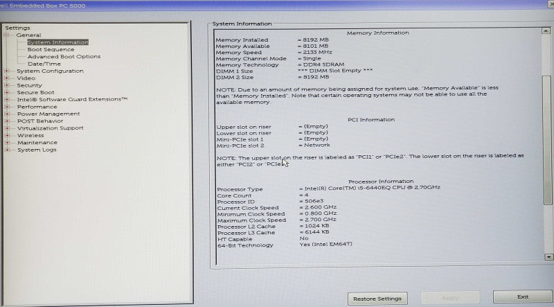 Dell Embedded Box PC 5000, Intel i5-6440EQ CPU 2.70GHz, 8GB RAM - NO HDD Q