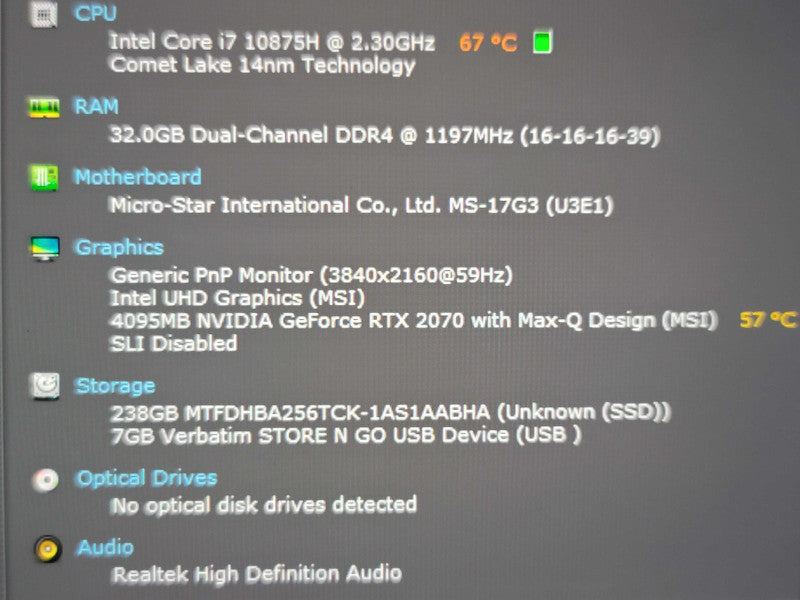 MSI Creator 17 A10S i7-10875H 32GB DDR4 RTX 2070 Max Q 256GB SSD READ  β Lap200