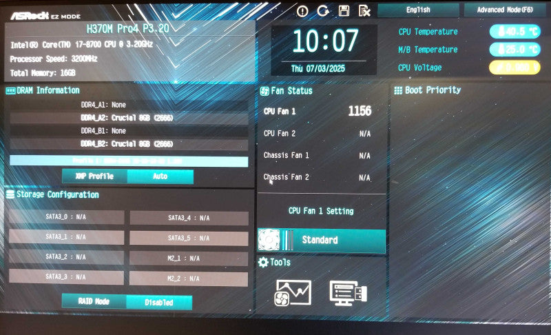 ASRock H370M Pro4 MotherBoard, with Intel i7-8700 CPU 3.20GHz, 16GB RAM