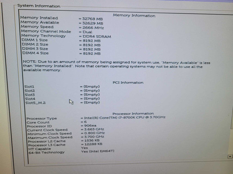 Dell Precision 3630 - Intel Core i7-8700K 32GB DDR4 NO HDD  %
