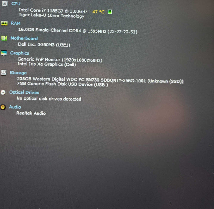 Dell Latitude 5520 Core i7-1185G7@3GHz 16GB RAM 256GB SSD Q Lap200