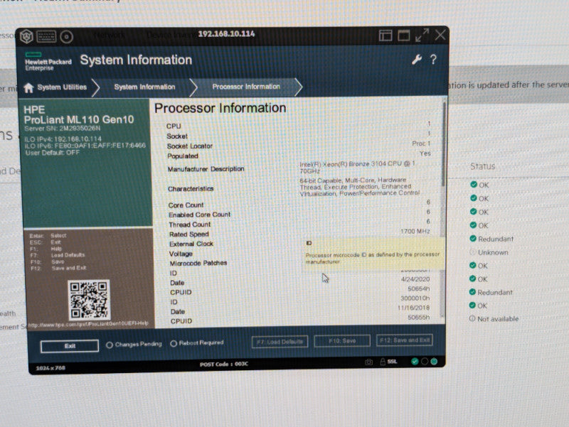 HPE ML110 Gen10 Tower Server Intel Xeon Bronze 3104 32GB RAM  -