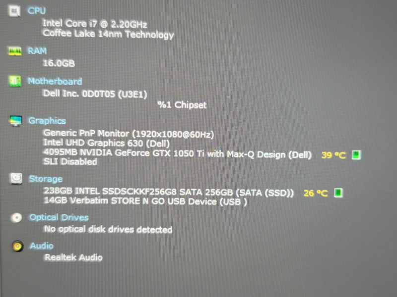 Dell XPS 15 9570 i7-8750H 16GB DDR4 GTX 1050 256GB SSD  β Lap200