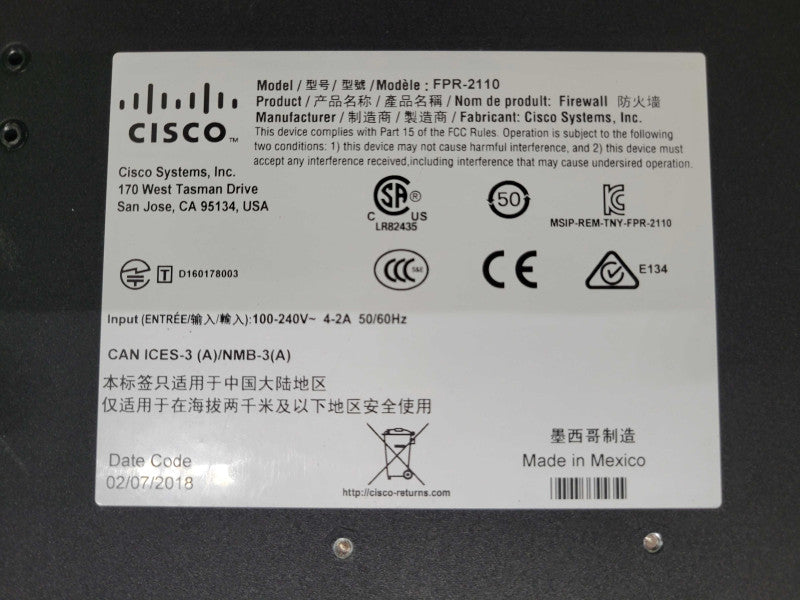 Cisco FPR-2100 Series FPR-2110 Firewall Security Appliance w/ Rack Ears SEE _