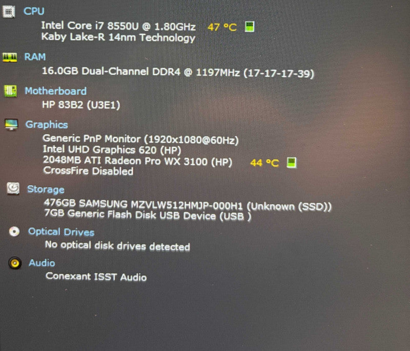 HP ZBook 14u G5 i7-8550U Radeon Pro WX 3100 2GB GPU 16GB RAM 512GB SSD READ  Lap200