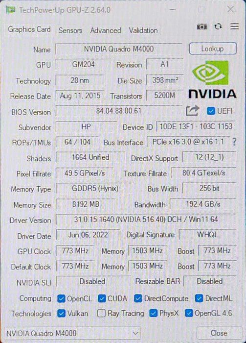 NVIDIA Quadro M4000, 8GB GDDR5 PCIe Graphics Card, 4x DisplayPort !