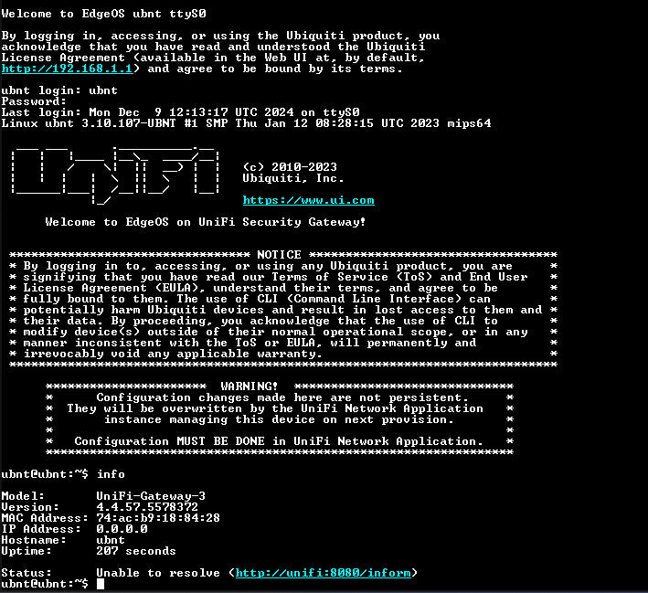 Ubiquiti Networks UniFi USG Security Gateway. Factory Reset