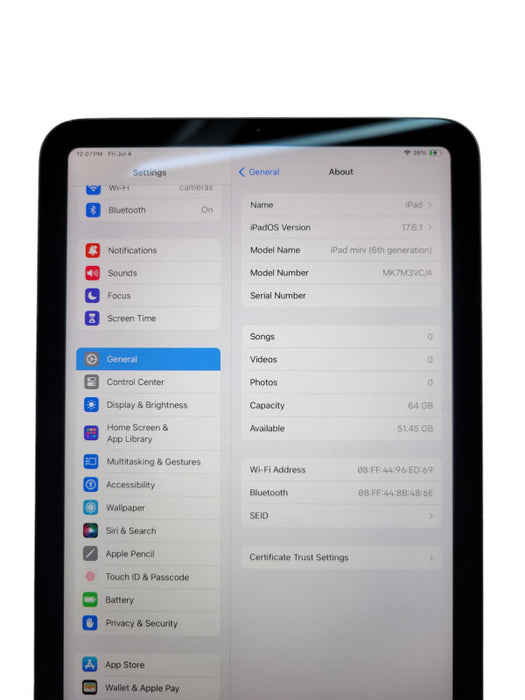 Apple iPad Mini 6th Gen - A2565 (Wi-Fi Only) 64GB Type-C %