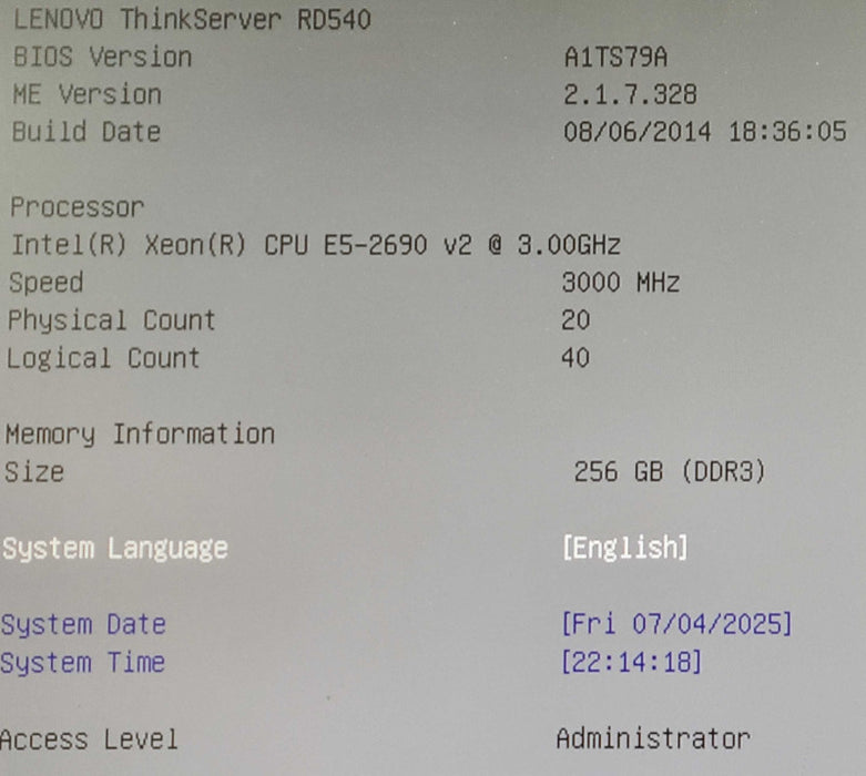 Lenovo ThinkServer RD540 - 2x Xeon E5-2690 v2 256GB DDR3 2x 800W NO RC/HDD