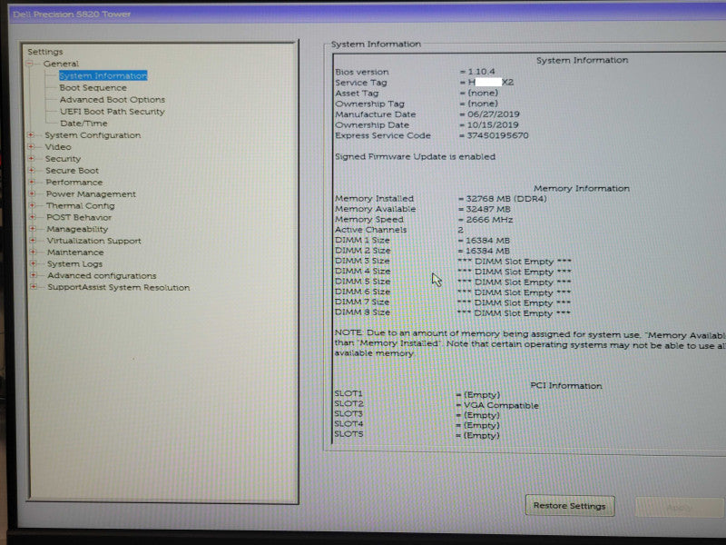 Dell Precision 5820 Tower Xeon W-2123 3.6GHz 32GB DDR4 480GB SSD, 950W PSU _