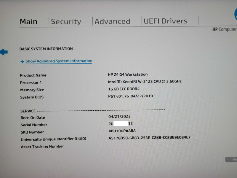 HP Z4 G4 Workstation Xeon W-2123 3.60GHz, 16GB DDR4, No HDD, No GPU, READ _