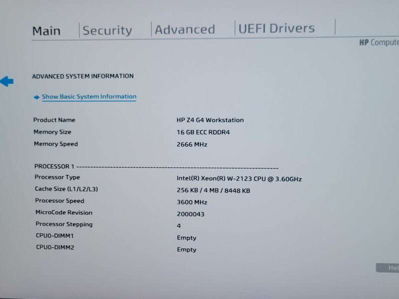 HP Z4 G4 Workstation Xeon W-2123 3.60GHz, 16GB DDR4, No HDD, No GPU _
