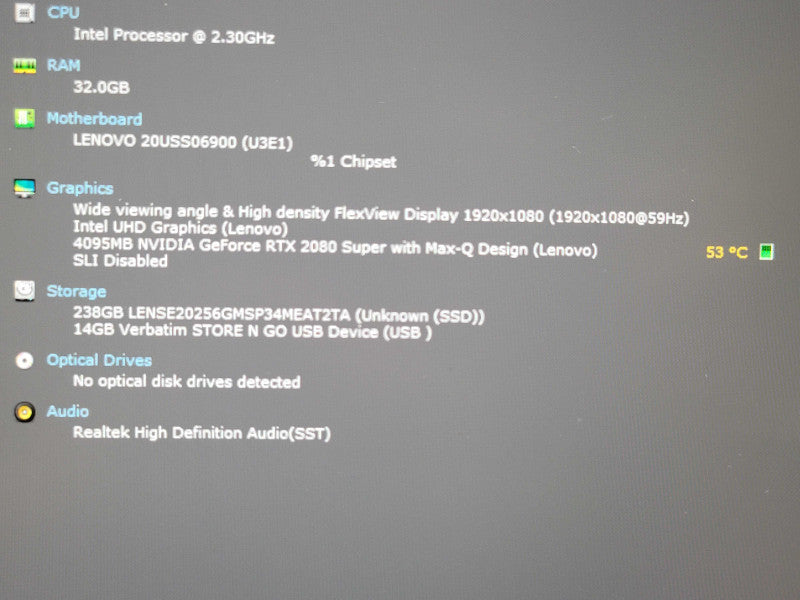 Lenovo ThinkPad T15G i7-10875H 32GB DDR4 RTX 2080 Max Q 256GB SSD  β Lap200