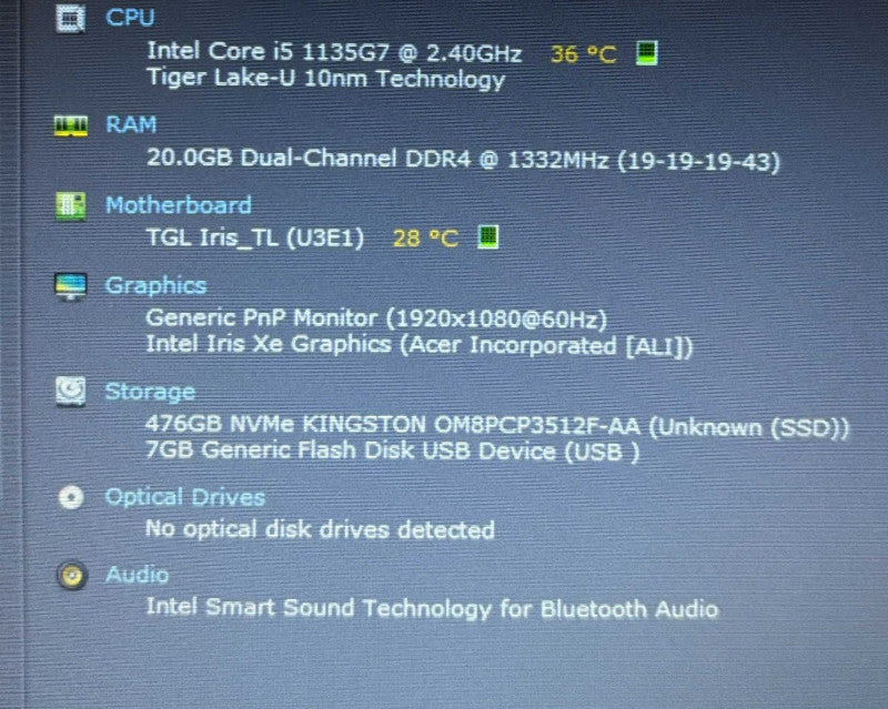 Acer Aspire A515-56 Core i5-1135G7@2.4GHz 20GB RAM 512GB SSD  Lap200