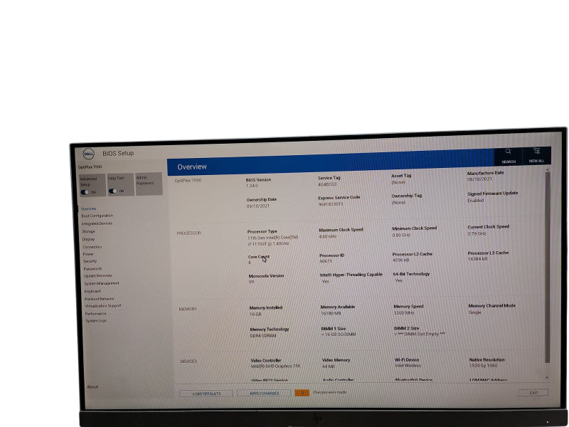 Dell OptiPlex 7090 Micro  i7 - 11700T @ 1.40GHz 16GB DDR4 SDRAM  θ