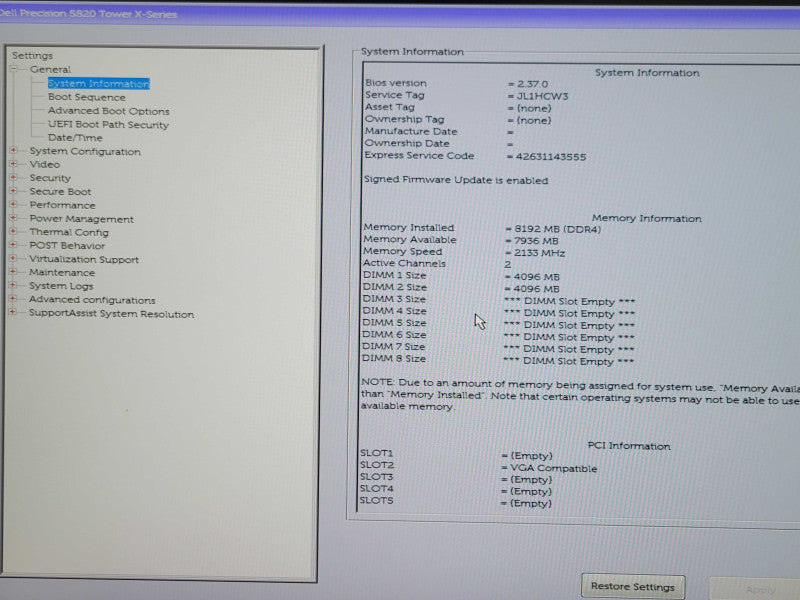 Dell Precision 5820 Tower i9-10900X 3.70GHz 8GB RAM 250GB SSD+3TB HDD P600 _