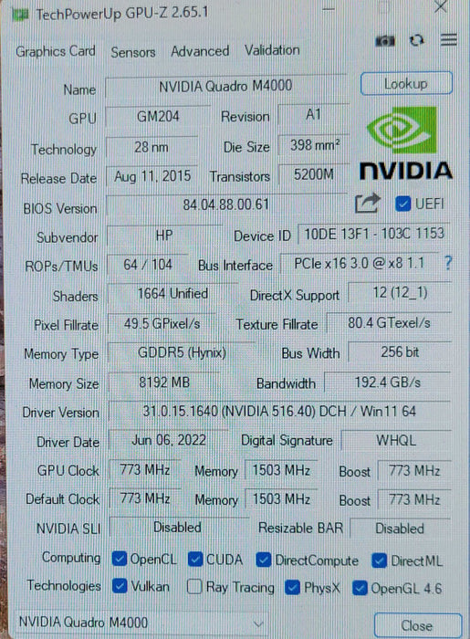 NVIDIA Quadro M4000, 8GB GDDR5 PCIe Graphics Card, 4x DisplayPort _