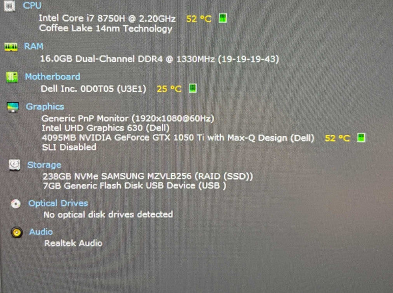 Dell XPS 15 9570 i7-8750H@2.2GHz GTX 1050 Ti 4GB GPU 16GB RAM 256GB SSD  Lap200