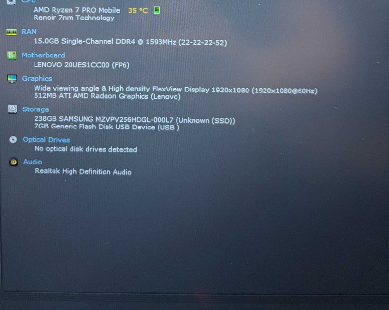 Lenovo ThinkPad T14 Gen 1 AMD Ryzen 7 PRO 4750U 16GB RAM 256GB SSD  Lap200