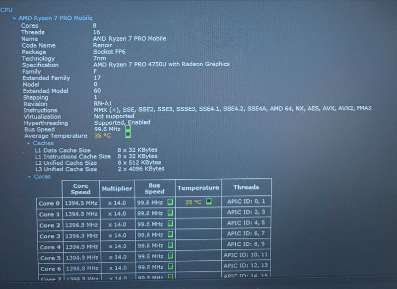 Lenovo P14s Gen 1 AMD Ryzen 7 PRO 4750U Radeon Pro GPU 16GB RAM 256GB SSD Q Lap200