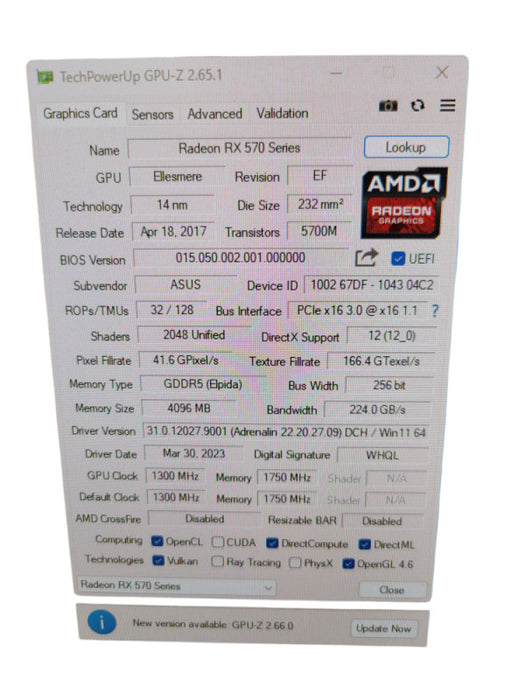 ASUS AMD RADFEON RX 570 4GB PCIE %