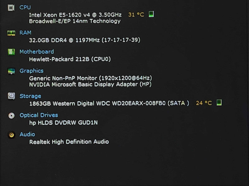 HP Z440 Workstation, Xeon E5-1620v4 3.5GHz, 32GB DDR4, 2TB HDD, K2000