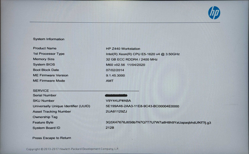 HP Z440 Workstation, Xeon E5-1620v4 3.5GHz, 32GB DDR4, 2TB HDD, K2000
