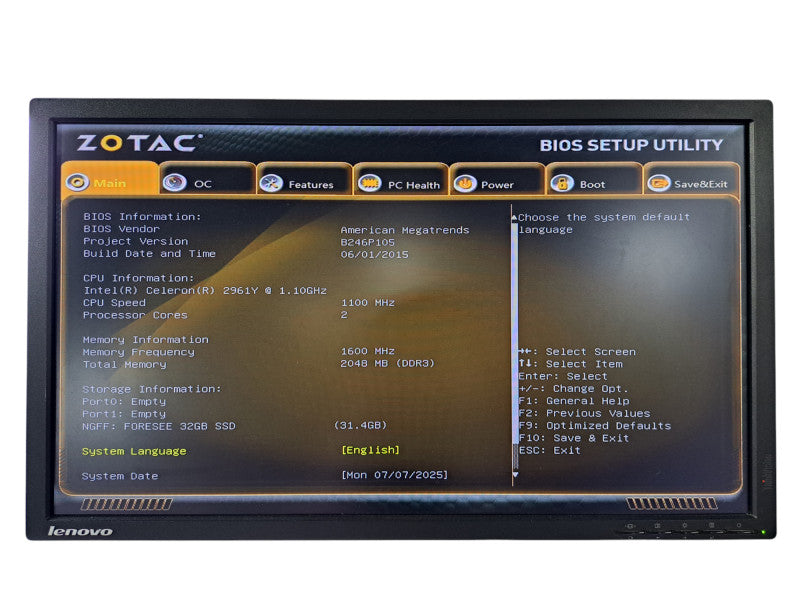 Zotac ZBOX CI321NANO PC | Intel Celeron 2961Y @1.10GHz, 2GB Ram, 32GB SSD