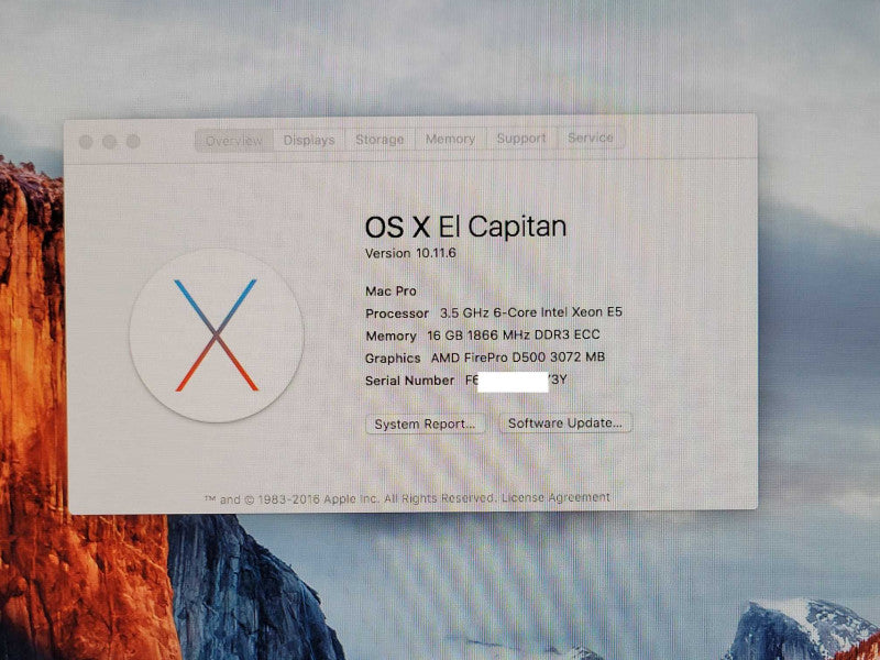 Apple Mac Pro 2013, Xeon E5-1650V2 3.5GHz 16GB RAM, AMD D500 3GB, 256GB SSD _