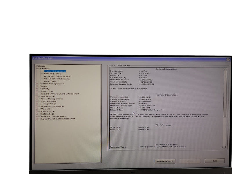 Dell OptiPlex 7070 Micro i5 - 9500T @ 2.20GHz 16GB DDR4 Ram Qθ