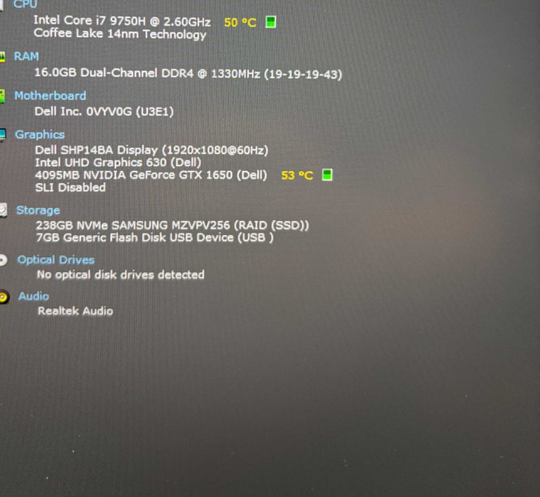 Dell XPS 15 7590 i7-9750H GTX 1650 4GB GPU 16GB RAM 256GB SSD  Lap200