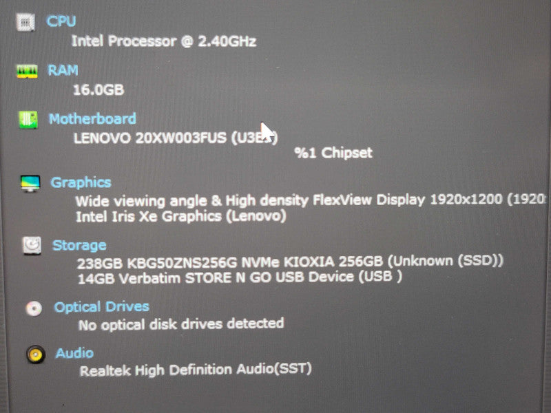 Lenovo ThinkPad X1 Carbon Gen 9 i5-1135G7 16GB RAM 256GB SSD **read β Lap200