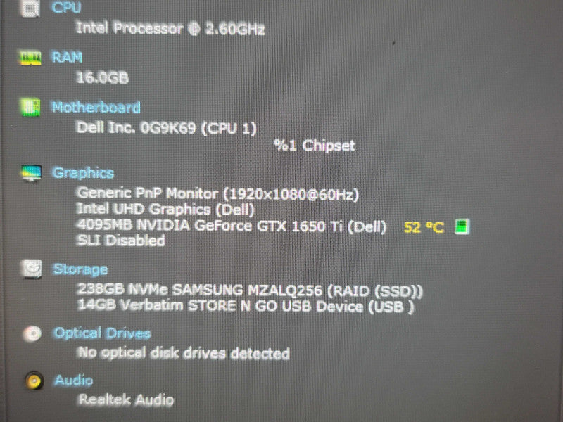 Dell Vostro 7500 i7-10750H 16GB DDR4 GTX 1650 Ti 256GB SSD READ β Lap200