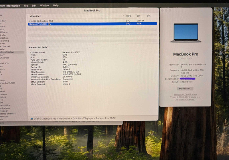 Apple MacBook Pro 15" 2018 i7-8850H Radeon Pro 560X GPU 32GB RAM 512SSD READ