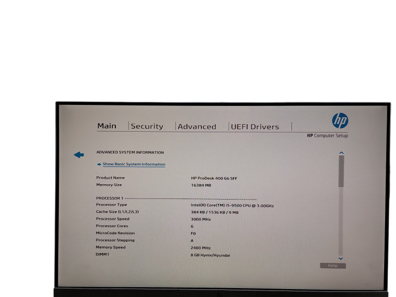 HP ProDesk 400 G6 SFF i5 - 9500 @ 3.00GHz 16GB DDR4 Ram θ