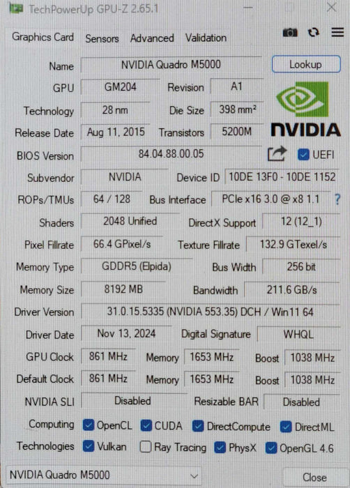 NVIDIA QUADRO M5000 GRAPHICS CARD 8GB GDDR5 _