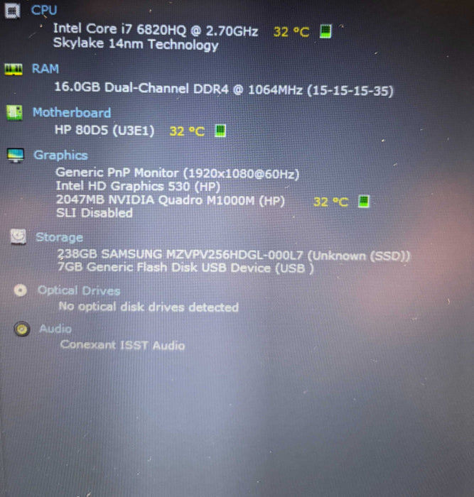 HP ZBook 15 G3 i7-6820HQ@2.7GHz QUADRO M1000M 2GB GPU 16GB RAM 256GB SSD  Lap200